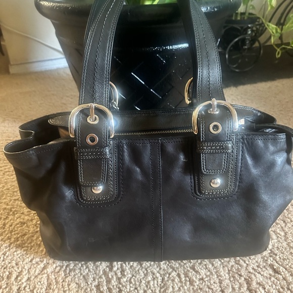 Coach Black Leather Bag with Embossed Logo - Picture 2 of 13